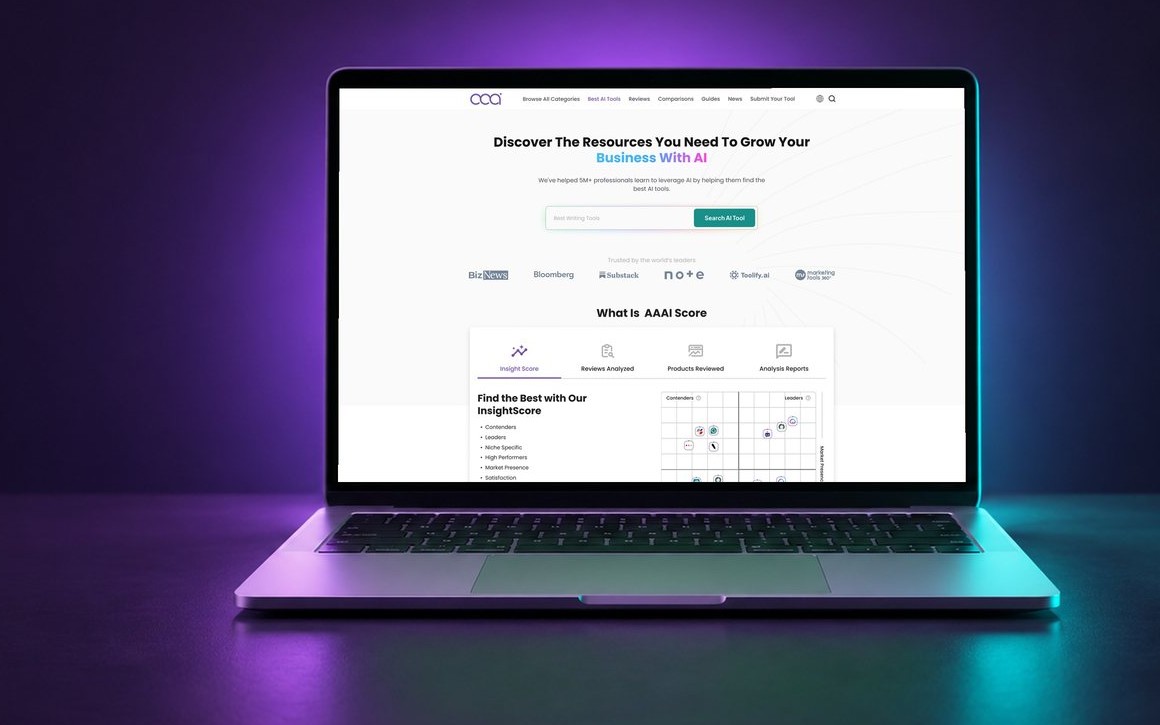 AllAboutAI homepage design on a laptop