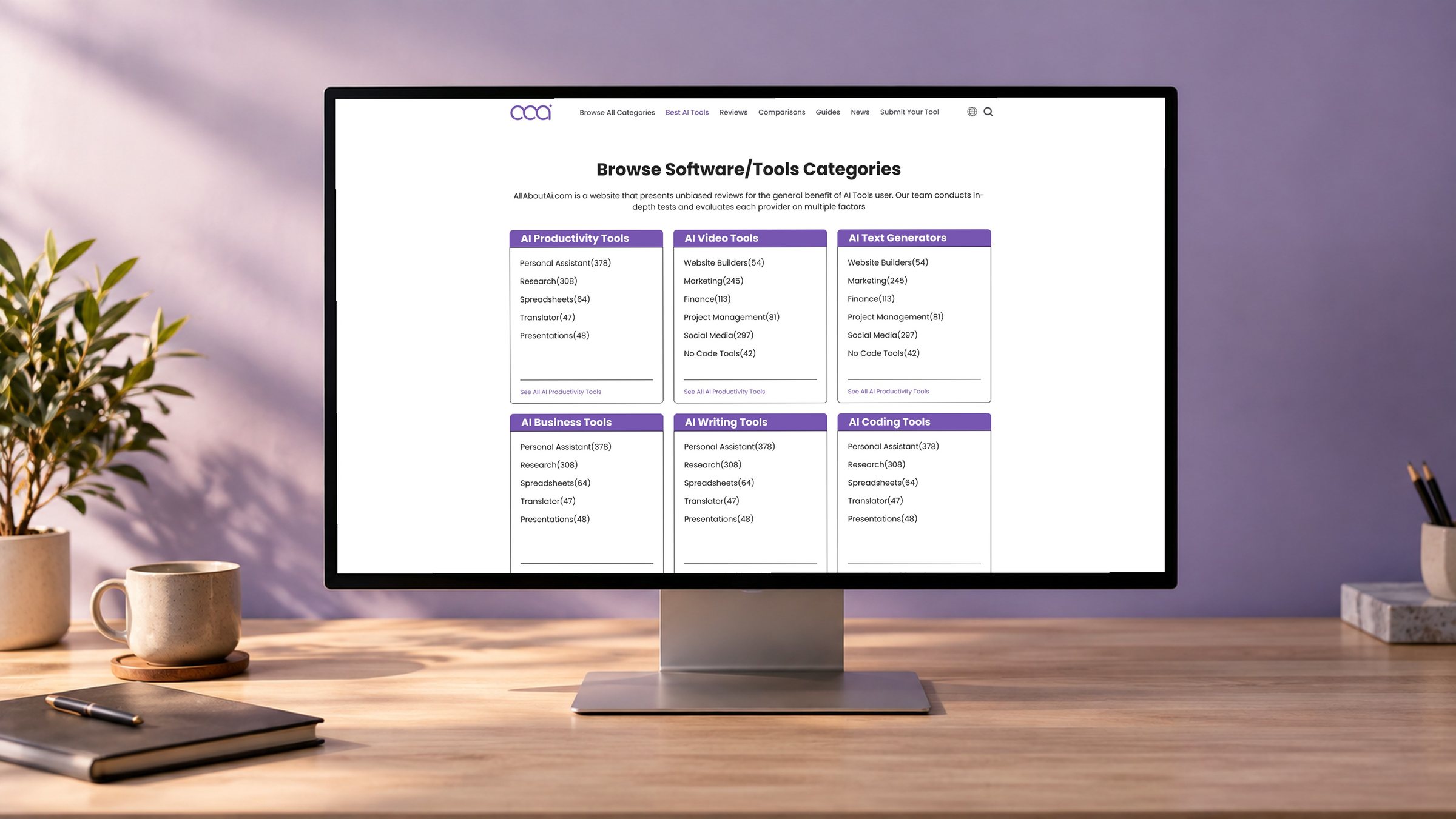 Original category index design shown on a desktop monitor