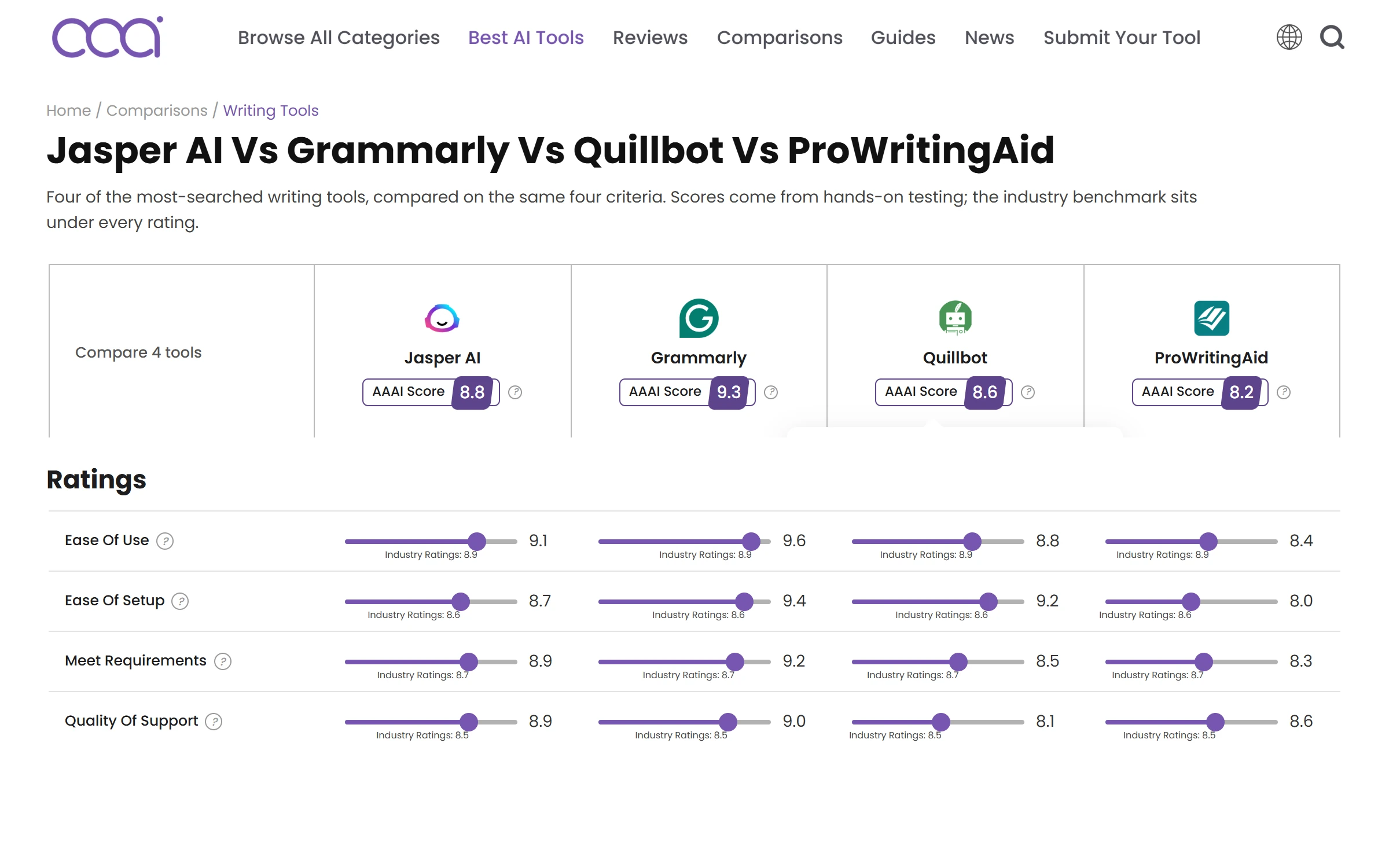 Comparison page design