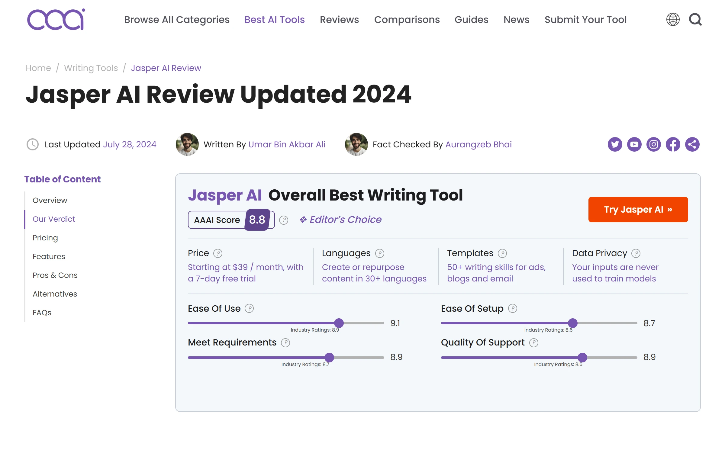Product review page design