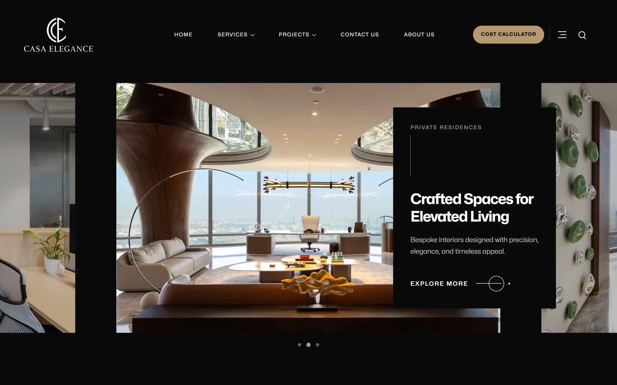 Casa Elegance homepage hero, desktop