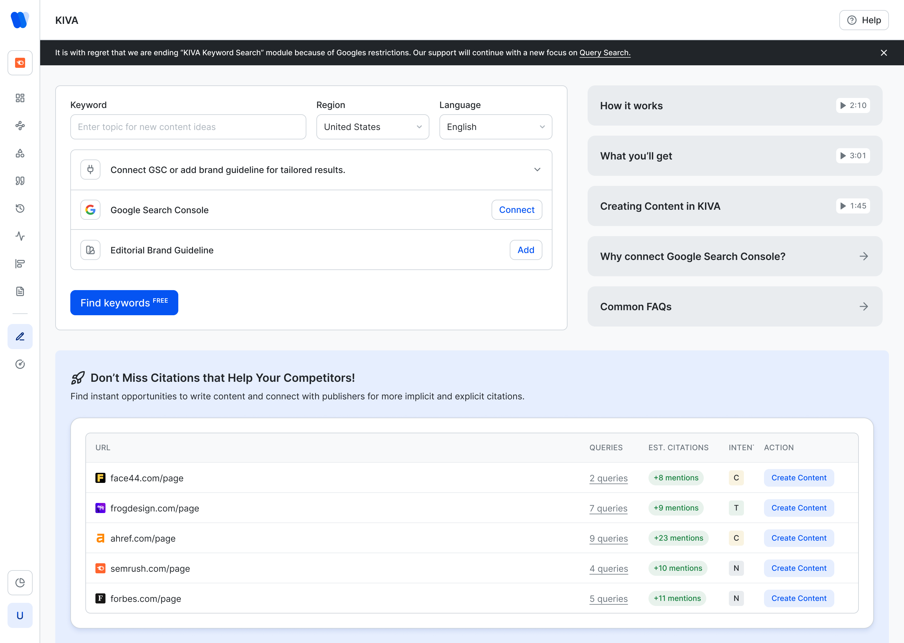 KIVA content creation screen